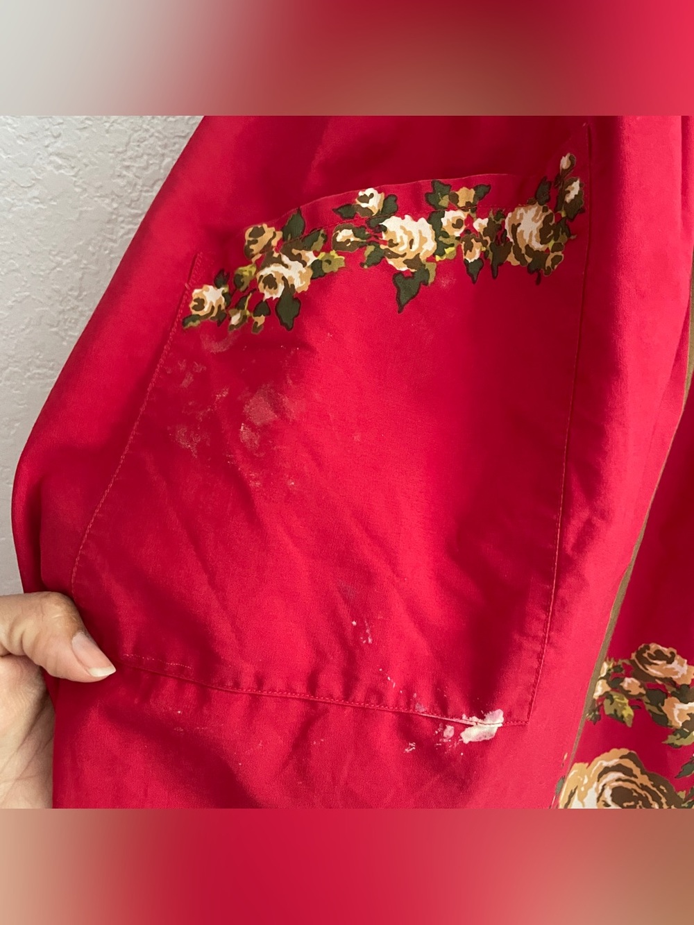 Vintage YSL Yves Saint Laurent Red Cotton Apron Japan Made Prairie Cottagecore - Picture 6 of 9